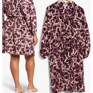 New London Times, Abstract Dolman Sleeve Midi Dress, Plus Size 3X, Women's